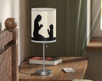 Mother and Child Praying Lamp w Stand USA Canada plug night stand light with the silohuette of a mother and child praying christian prayer
