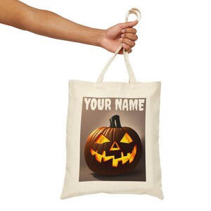 Custom Halloween Bag personalized kids name personalized candy bag halloween trick or treat bag custom name jack o lantern front and back