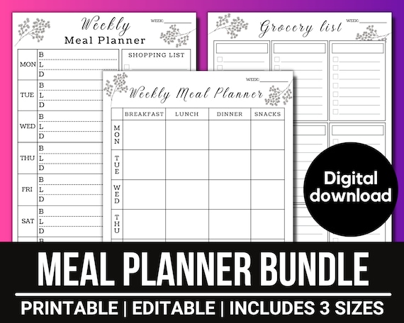 Weekly Meal Planner Printable Meal Planner Printable - Etsy