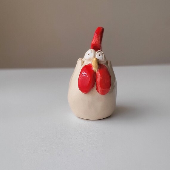 Ceramic Rooster Figurine • Miniature Chicken Statue • Whimsical Farmhouse Kitchen Decor  • 3.5" Quirky Desk Buddy
