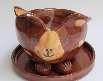 Hand-Painted Ceramic Dog Planter with Tray – Succulent Pot
