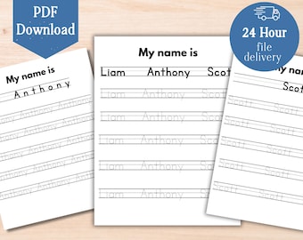 Hoja de seguimiento de nombres personalizada Descargar PDF Nombre de escritura Práctica de motricidad fina Preescolares Actividad de verano Trazar letras Hoja de trabajo imprimible