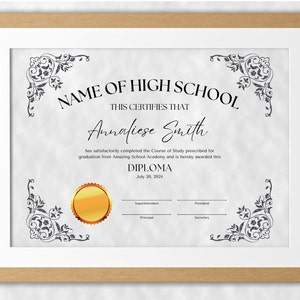 Diploma de escuela secundaria Certificado personalizado de la escuela en casa 2023 Plantilla de posgrado Diploma de graduación Descarga instantánea Diploma editable