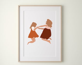 Dancing Sisters Wall Art Nursery Art Sisters Poster Girls Playing Printable Neutral Boho Prints for Classroom Family Decor Dance Poster