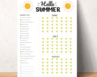 Summer Bucket List Calendar 2024: Kids' Activity Planner (PDF or Printed)