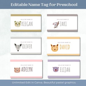 Personalized Printable Name Tags Cute Pastel Designs for Preschoolers  Name Tags for Daycare first day of school, Editable names in Canva