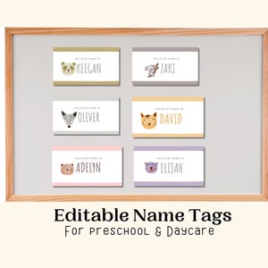 Personalized Printable Name Tags Cute Pastel Designs for Preschoolers Name Tags for Daycare first day of school Editable names in Canva