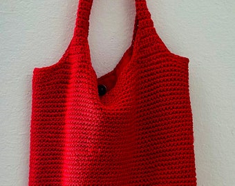 Vintage Large Crochet Bag in Red | All Day Use | Reusable Grocery Bag