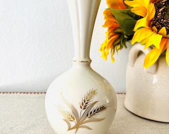 Vintage Lenox China Wheat Pattern 8" Vase Ivory Bulb 24K Gold Trim Made in USA, Fine China, Collectible