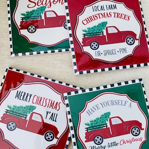 Vintage Holiday Coasters Christmas Kitchen and Dining Decor Ceramic Tile Farmhouse Set of 4