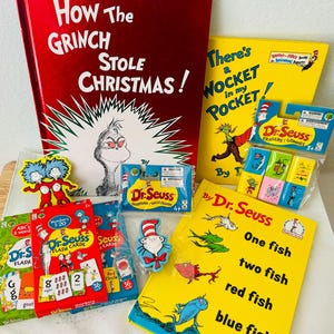 Kuratierte Dr. Seuss Geschenkbox | 3 Klassische Bücher + Karteikarten, Radiergummi & Spitzer | Perfekt für Kinder ab 3 Jahren