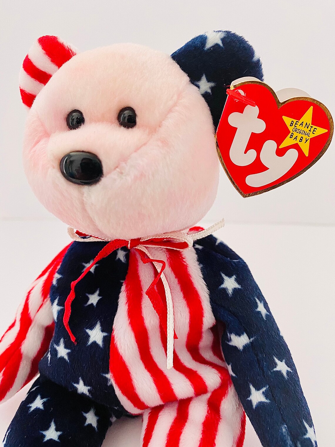 Spangle the Bear Beanie Baby 1999 vintage Pink Face Version Etsy