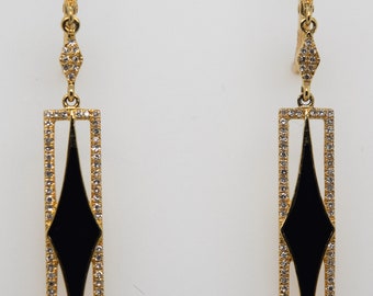 Black Diamond Shaped Earrings | Statement Earrings | Dangle Earrings | Cocktail Party Earrings | Rectangle Earrings | Long Elegant Earrings