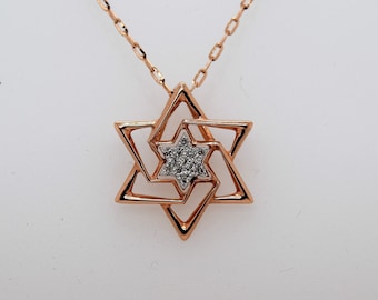 Star Pendant | 14 K Rose Gold Necklace | Diamond Star Necklace | Rose Gold Pendant | Diamond Star Jewelry | Dainty Pendant Necklace