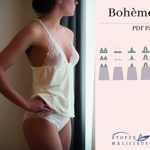 PDF Sewing Pattern, English, Boho bralette nightie top