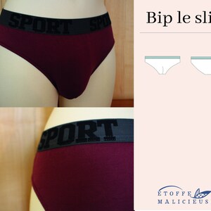 Peut inclure: Sous-vêtements de couleur bordeaux avec une ceinture élastique noire sur laquelle est inscrit "SPORT" en lettres blanches. Les sous-vêtements sont présentés sur un mannequin.