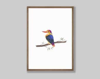 Kingfisher Bird Wall Art, Handpainted Original Artwork, Instant Download, Oriental Kingfisher, Nature Art, Printable Wall Art