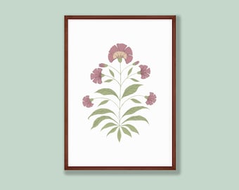 Mughal Style Floral Art, Handpainted Original Artwork, Instant Download, Traditional Indian Folk Art, Printable Wall Art