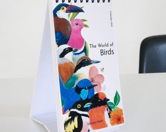 2024 Desk Calendar | The World Of Birds, Bird Art by Shivani Patel, Gouache Art, 2024 New Year Gift, Cute Fun Botanical Calendar for Table