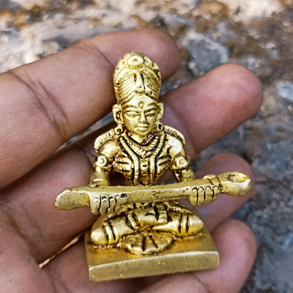 Goddess Annapurna Devi in Brass, 5.cm Hindu Goddess of Nourishment, Fortune and Abundance, Lakshmi Statue for Home Decor, Laxmi Maa
