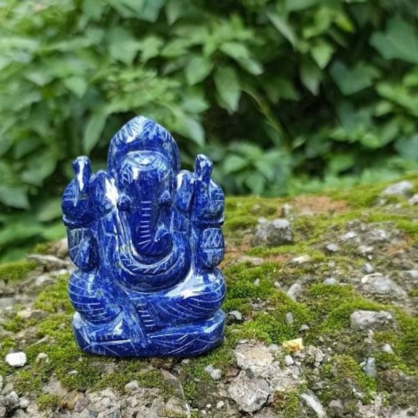 Lapis Lazuli Ganesh ji | Blue ganesha | Lord Ganesh Statue Figurines | Natural Gemstone Ganesh |Gemstone Lapis Lazuli carving |Birthday Gift