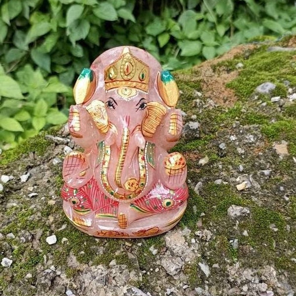 Natural Rose Quartz Ganesha- Gemstone Ganesha- Ganesh Statue- Small Stone Ganesha- Ganesha Idol- Yoga Statue- Meditation- Hindu God