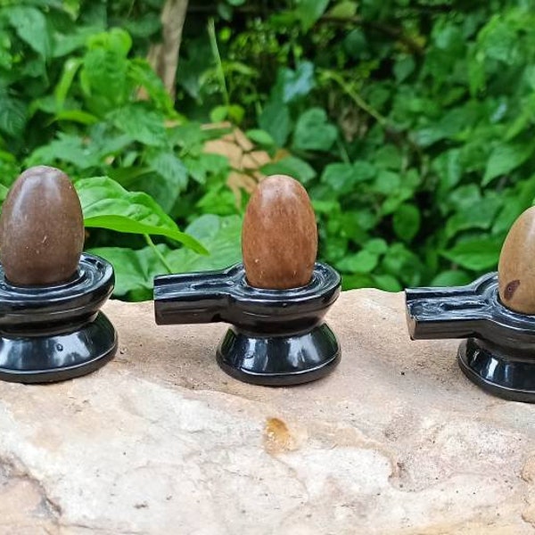 Narmadeshwar Shivling pour la maison Narmadeshwar Shiva lingam- ,Un yoni noir magnifiquement sculpté à la main