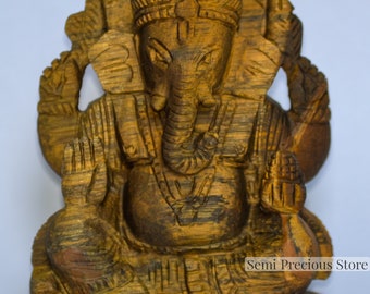 Natural Tiger Eye Hand Carved Lord Ganesha.