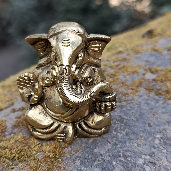 Brass Small Ganesha Statue, 15 cm Brass Lord Ganesha Idol, Small Ganesh Statue, Elephant God Statue, House warming gift.