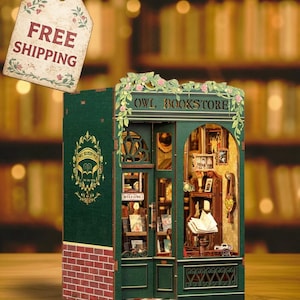 Glowing Owl Book Nook Kit – DIY 3D Wooden Puzzle with LED Lights for Bookshelf or Dollhouse Decor