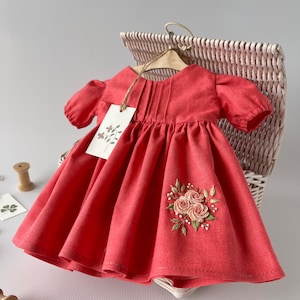 Doll dress, doll clothes for Waldorf dolls 14-15", decorated with hand-made embroidery,  high quality work, ready to ship