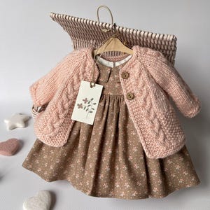 Doll clothes, clothes for Waldorf doll 14- 15”/36-40cm and similar dolls, dress and hand- knitted cardigan, high quality work, IN STOCK