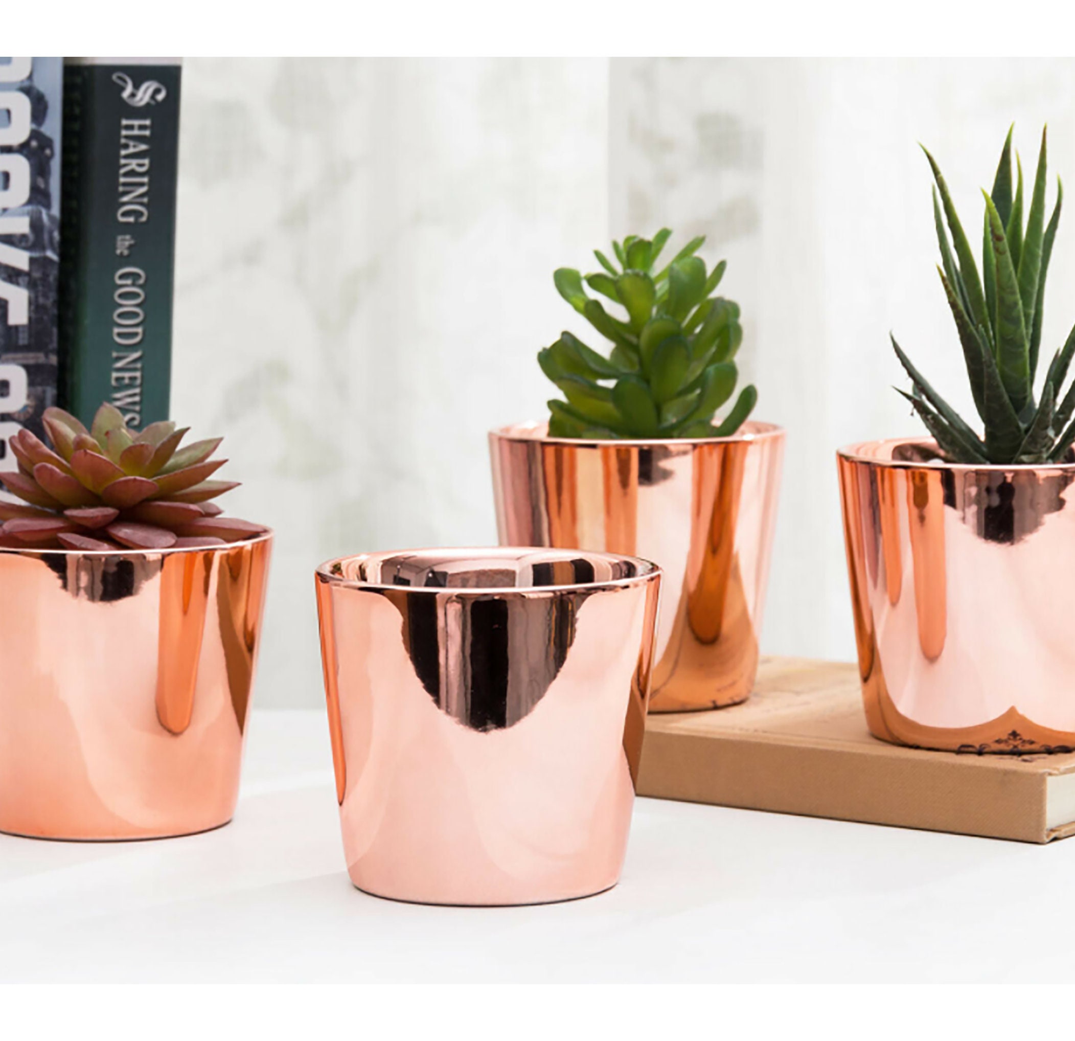 Set of 4 Modern Round 3.5 Inch Rose Gold Ceramic Flower Etsy