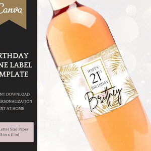 21st Birthday Wine Label Template, Personalized Decorations for Her ...
