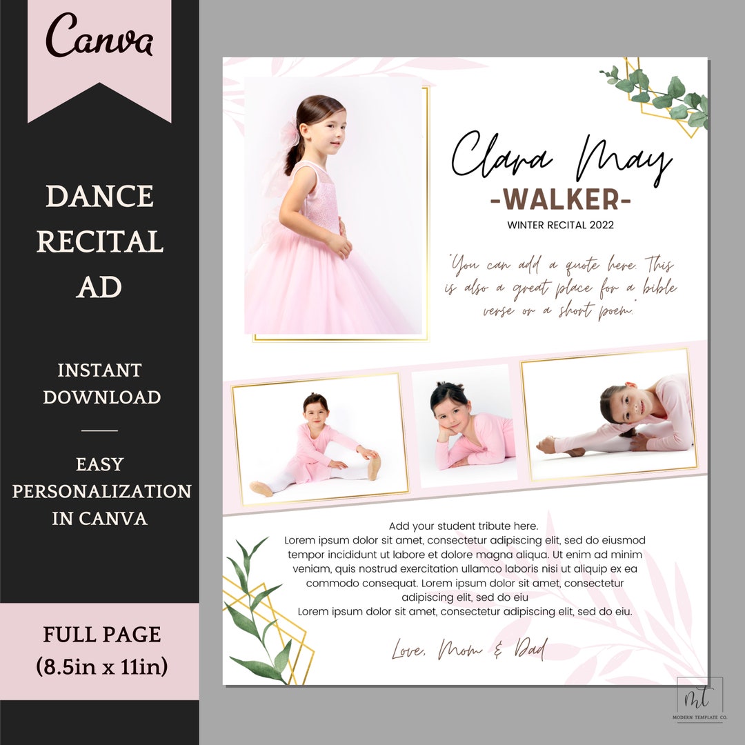 Dance Recital Ad Template Elegant Editable Full Page Program Ad dance-recital-ad-template-elegant-editable-full-page-program-ad