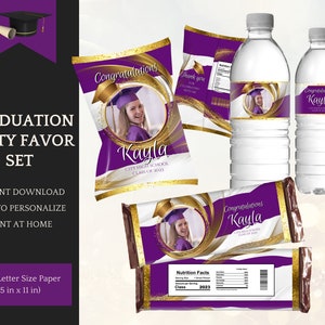 Graduation Decorations Bundle, Chip Bag Template, Candy & Water Labels, Class of 2025, Instant Download Printable, Personalize in Canva