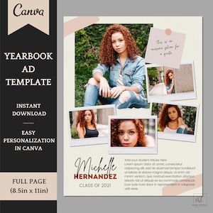 Senior Yearbook Ad Template - Editable Full Page Template with 5 Pic Collage Scrapbook Style - Easy personalization in Canva