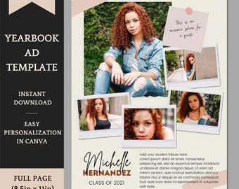 Senior Yearbook Ad Template - Editable Full Page Template with 5 Pic Collage Scrapbook Style - Easy personalization in Canva
