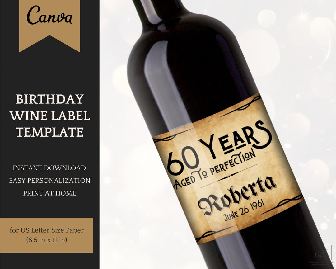Birthday Wine Label Template, Personalized Decorations, Adult Birthday