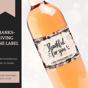Etiquetas de garrafas de vinho para o Dia de Ação de Amizade, presentes de Ação de Amizade para ela e ele, adesivos para garrafas de vinho para impressão - download instantâneo