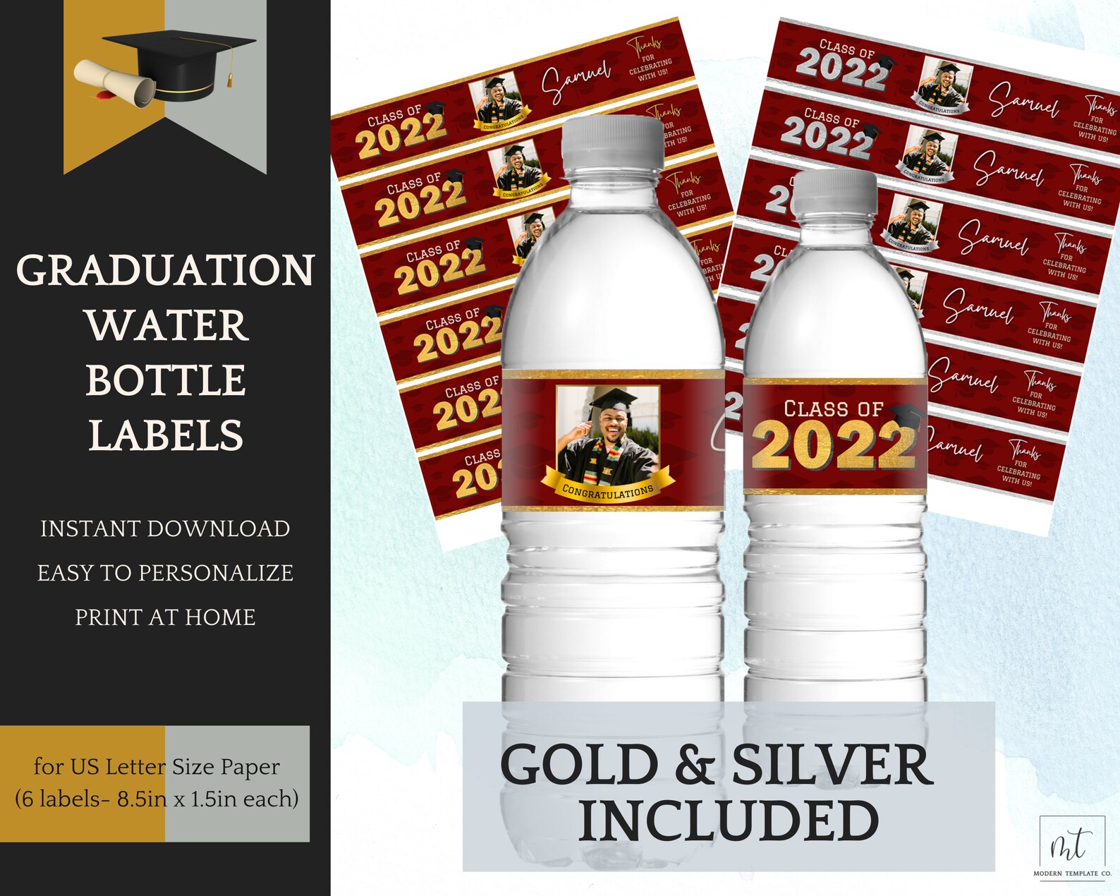 Red Gold/silver Graduation Decorations Chip Bag Template Etsy