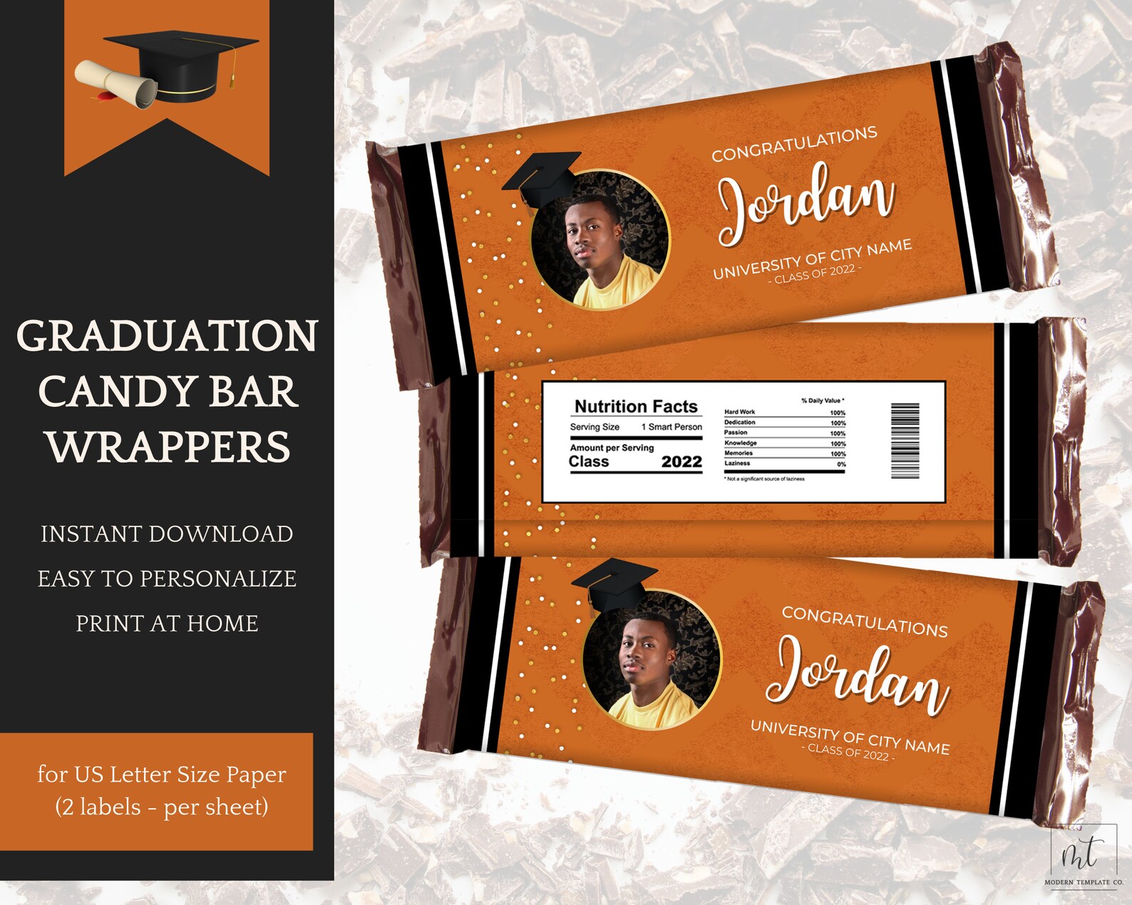 Orange Graduation Decorations Chip Bag Template Candy Bars & Etsy