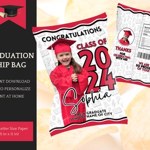 Modèle rouge de sac à puces de remise des diplômes pour les plus jeunes, promotion 2025, téléchargement immédiat pour Canva