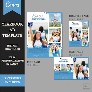 Senior Yearbook Ad Template - colorful Sports / Athletes Theme - Full / Half and Quarter Page included - Personalize in Canva