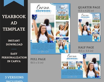 Senior Yearbook Ad Template - colorful Sports / Athletes Theme - Full / Half and Quarter Page included - Personalize in Canva