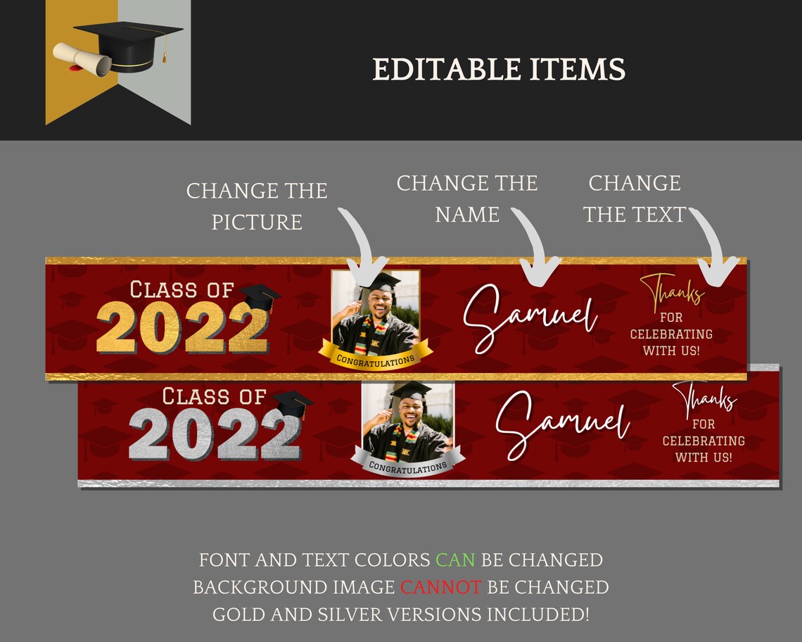 Red Gold/silver Graduation Decorations Chip Bag Template Etsy