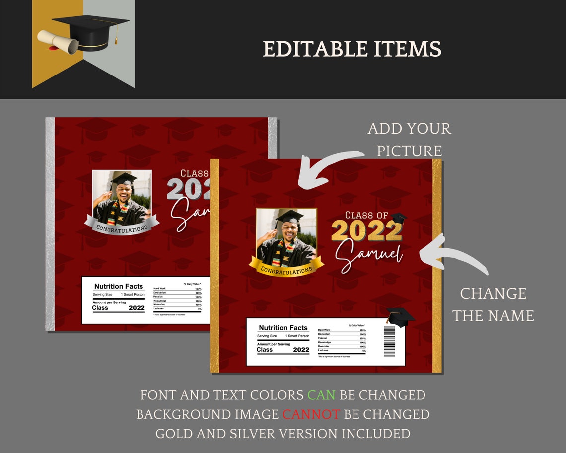 Red Gold/silver Graduation Decorations Chip Bag Template Etsy