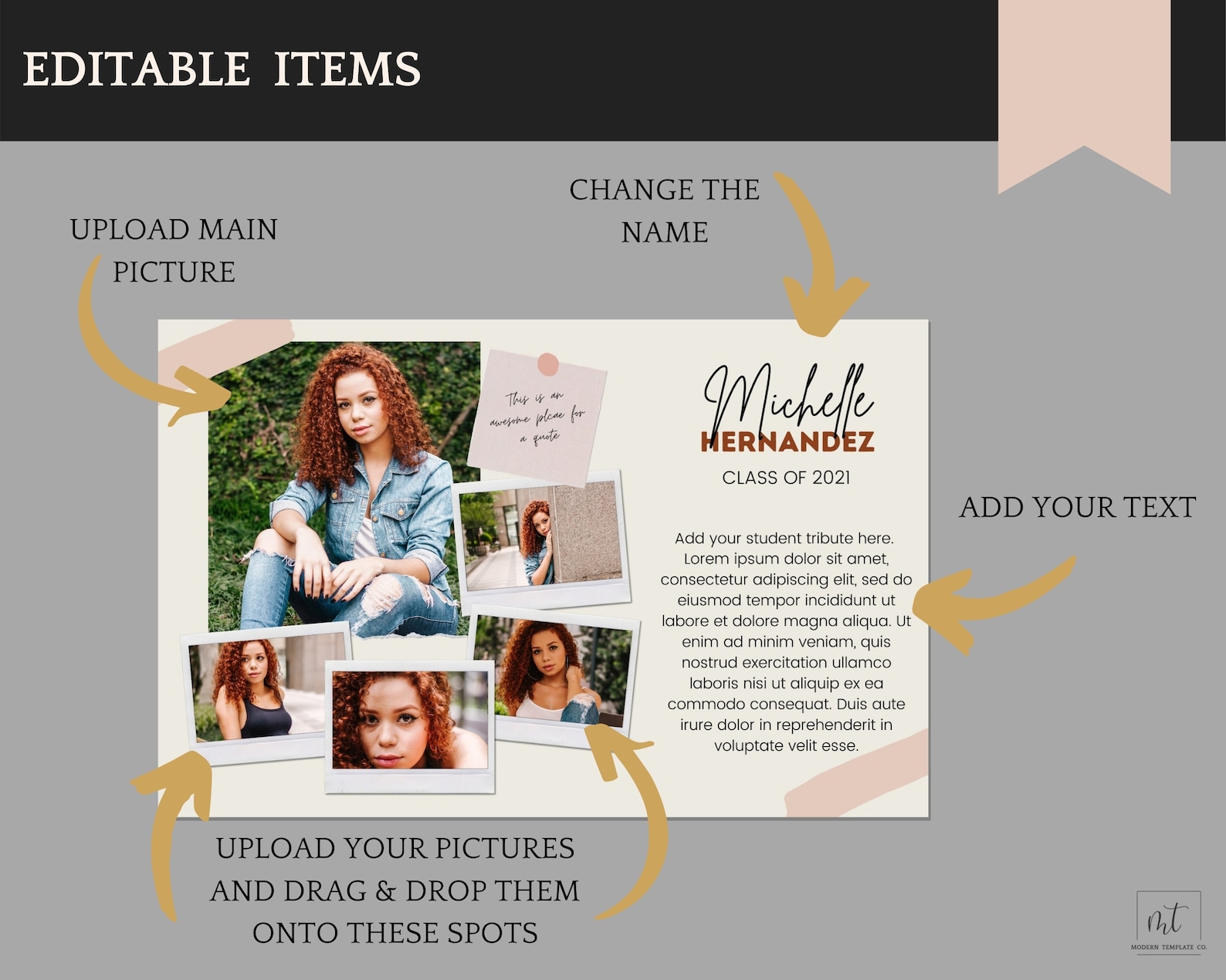 Senior Yearbook Ad Template Editable Half Page Template with | Etsy