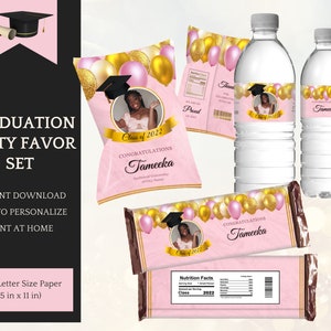 Graduation Decorations for girls/women, Chip Bag Template, Candy Bars & Water Bottles, Class of 2024, INSTANT DOWNLOAD, personalize in Canva