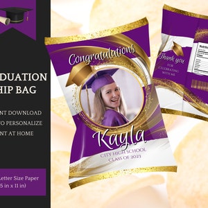Purple Graduation Chip Bag Template,  Grad Party Decorations, Class of 2023 - Instant Download Printable, personalize it yourself in Canva